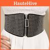 Small Multiple Flat Nail Zipper Waist Seal Waistband With Rivets Belt Black
