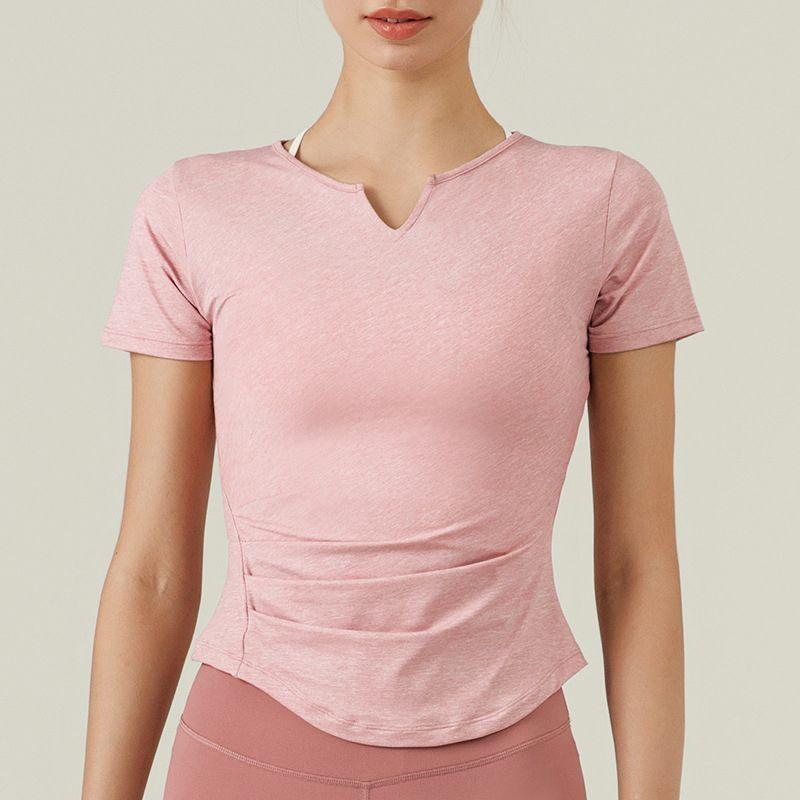 

Tops Thin Tight Short Sleeve Women s Quick-Drying Yoga Clothes Tobacco powder S