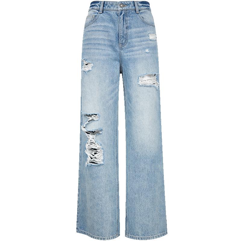 

VEROMODA Women s 2025 Summer Ripped Loose Straight-Leg Jeans L