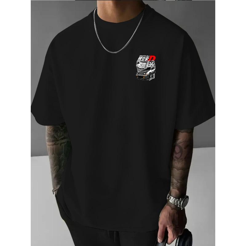 European Size Fashion Trendy Vintage Car Fragments, Personalized Letters, Creative Multi-Print, Heavyweight Piss-Boy Pure Men'S Short Sleeve T-Shirt