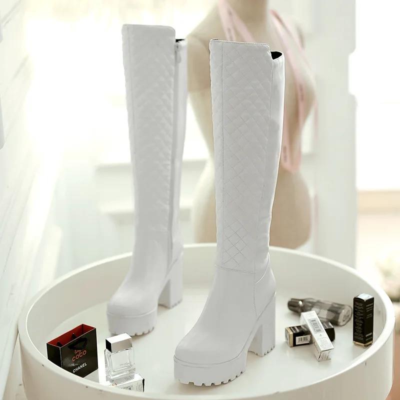 Square High Heels Riding Boots Women Thick Platform Women's Knee High Boots Roma Botas Mujer Sexy Winter Shoes Woman