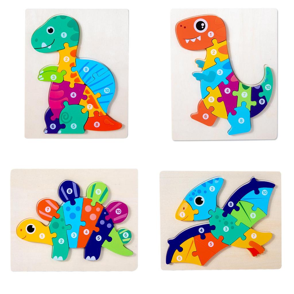 Pädagogisches Holzpuzzle mit Tieren, Zahlen und Verkehrsmitteln in 3D für Kleinkinder zum Lernen und Spielen