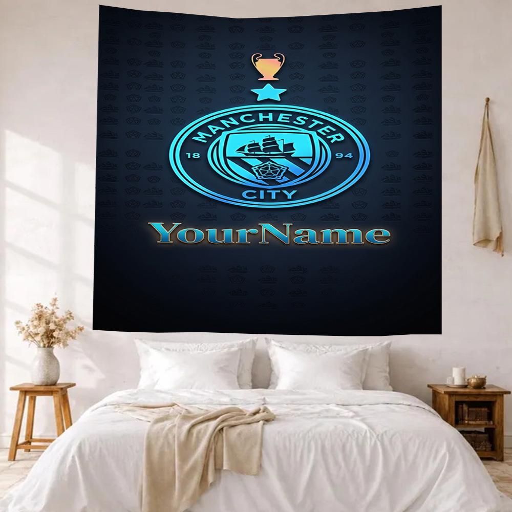 Manchester City Custom Your Name Wall Decor Tapestry Art For Pet Memorial Birthdaywedding Party Backdrop Family Gift