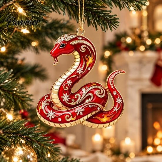 Xmas Party Hanging Ornaments 2 Pcs Zodiac Animals Christmas Ornaments, 2D Acrylic Red Animal Decorative Holiday Pendants Decorations, Chinese New Year