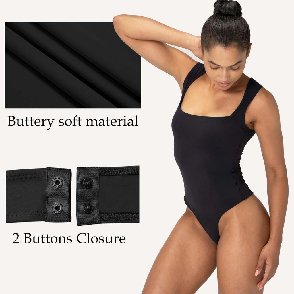 Ärmellose Damen-Bodys mit quadratischem Ausschnitt und Tanga, sexy Bauchkontrolle, Tanktops