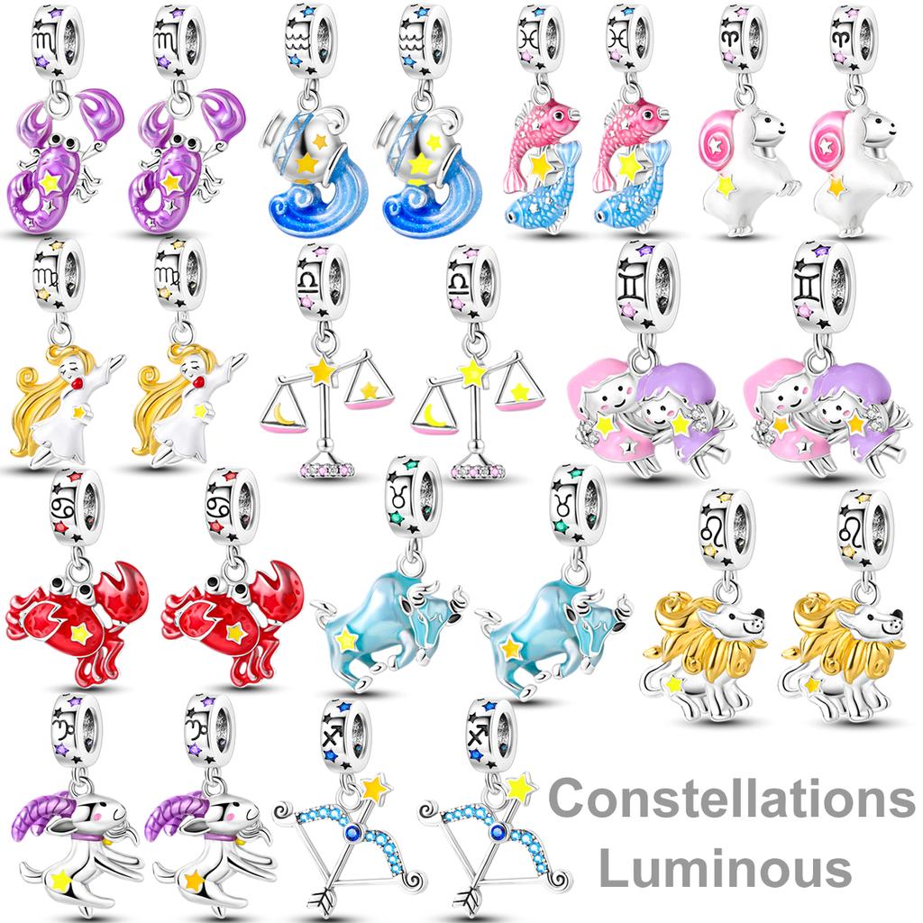 Luminous Charms Beads 925 Silver Constellations Firefly Jellyfish Bulb Star Moon Dangle Fit Original Bracelet Jewelry