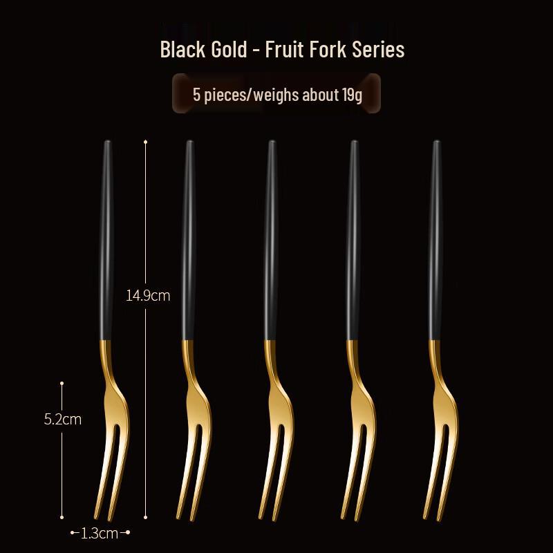 Cute Black Gold 304 Stainless Steel Fruit Fork Set