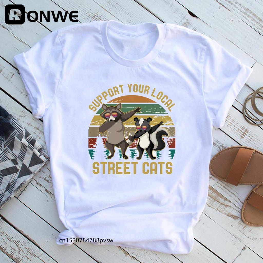 Support Your Local Street Cats Women S Funny T Shirts Summer Round Neck Clothes Oversize