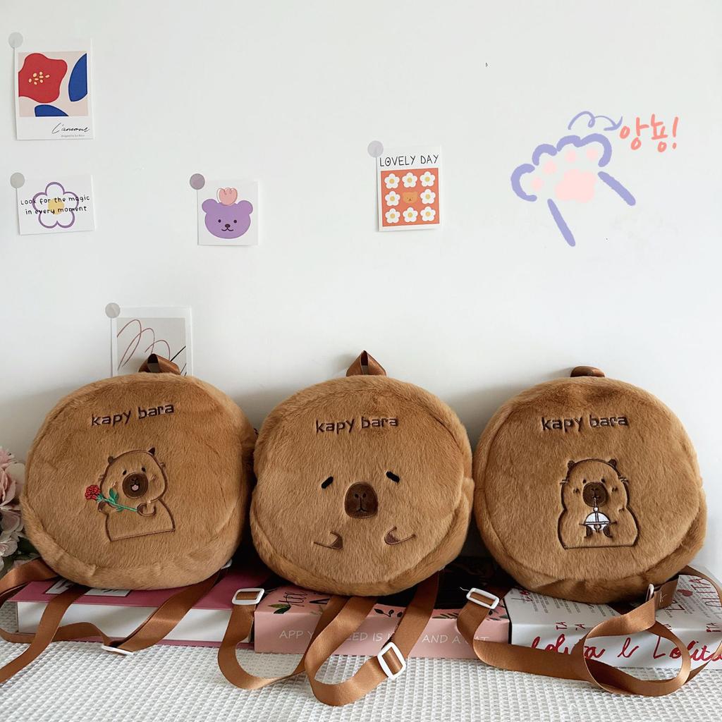 Cartoon Wasser Meerschweinchen niedlich kleine runde Tasche Mädchen Herz Student große Kapazität niedlich lustige Stickerei Capybara Rucksack