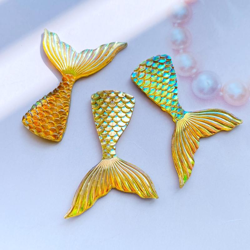 10Pcs Resin Lovely Shiny Fish Tail With Color Plating Flatback Cabochon Scrapbook Kawaii DIY Embellishments Accessories C95