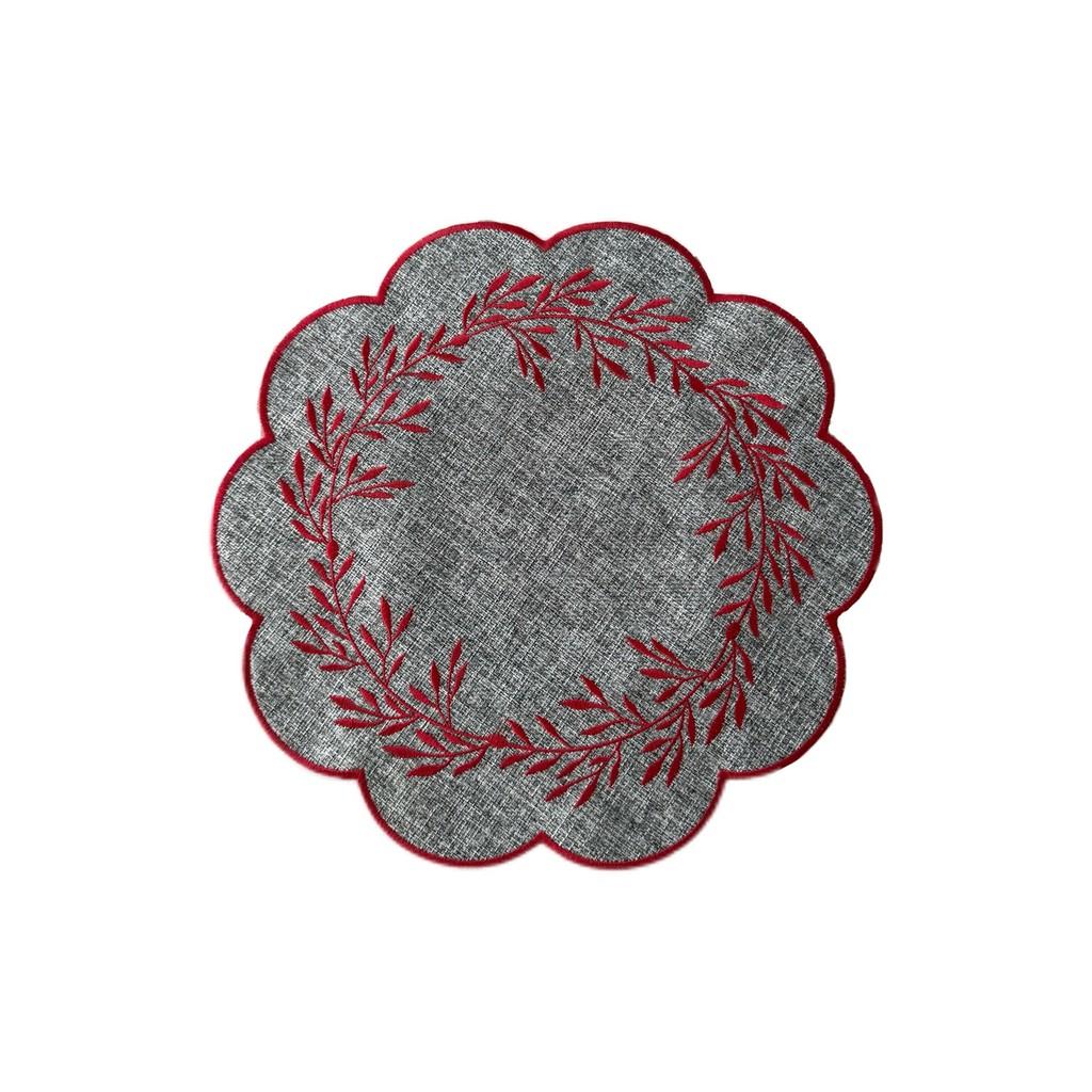Embroidered Fabric Round Placemat With Oilresistant Surface For Kitchen Use