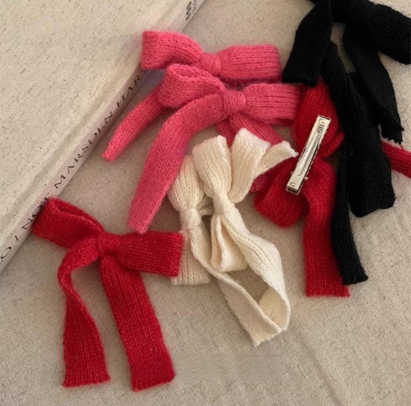 2pcs Beautiful Knitted Ribbon Bow Hair Clips Metal Duckbill Clip Handmade New Product Headwear