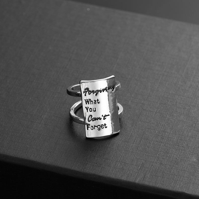 Simple Open Rectangular Letter Ring Niche Design Personality Trend Hip Hop Punk Finger