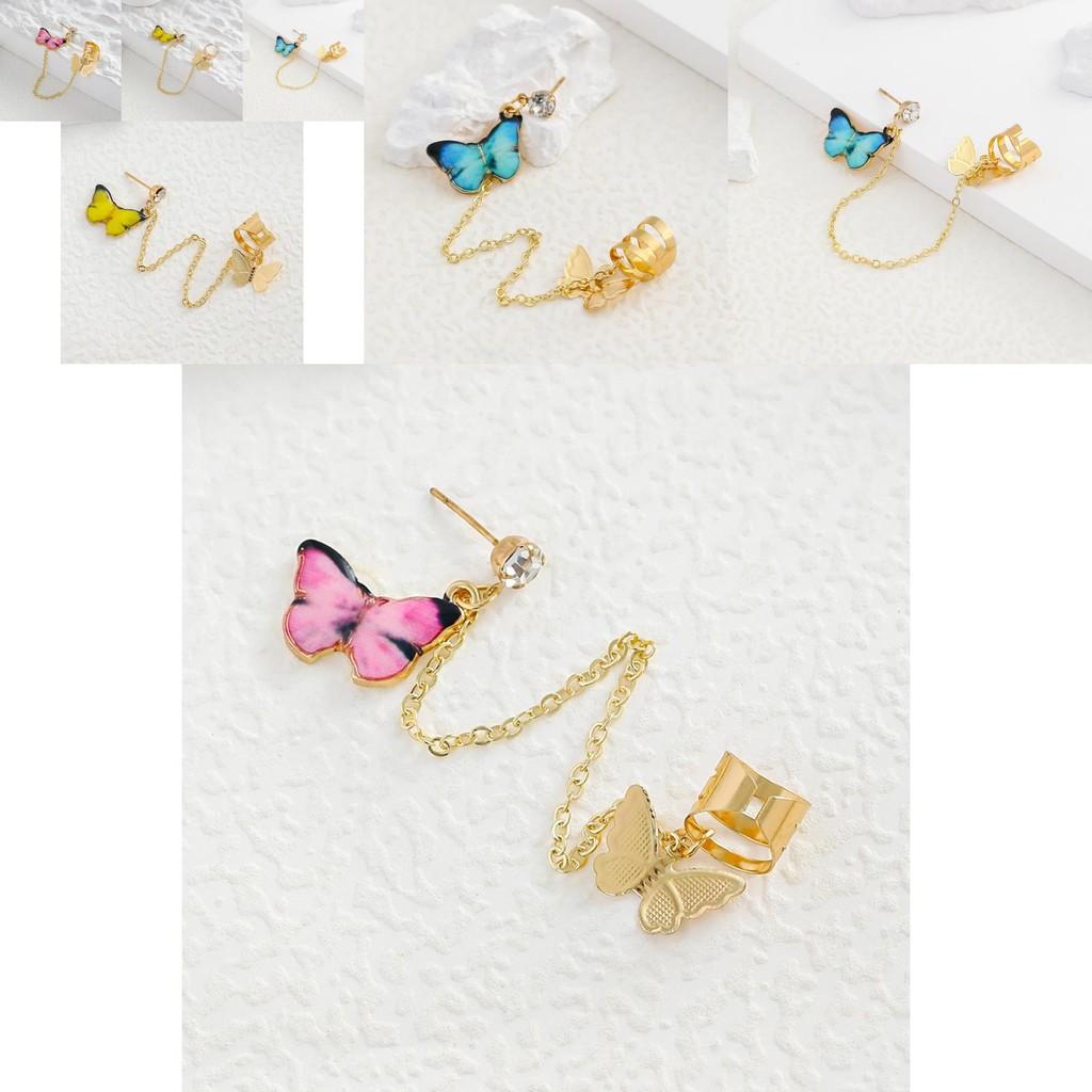 Elegant Alloy Butterfly Stud Earrings With Colorful Geometric Designs