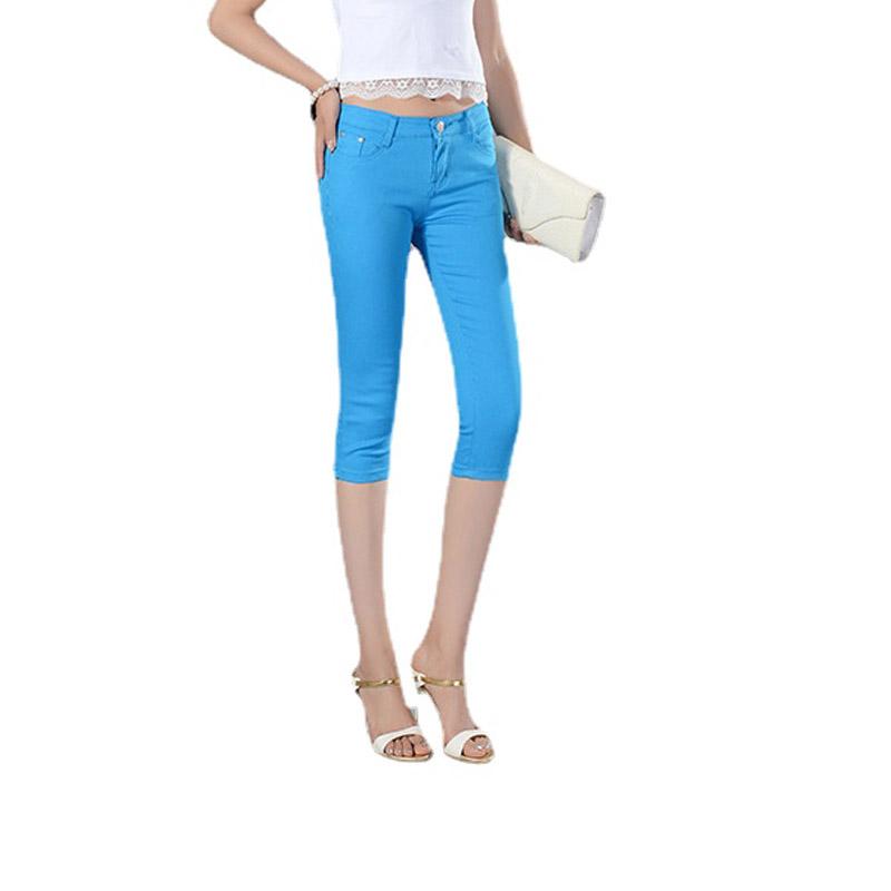 Women Ladies Pencil Pants Summer Pockets Button Skinny Calf Length Pants Casual Stretch 3/4 Trousers Plus Size Female Capris