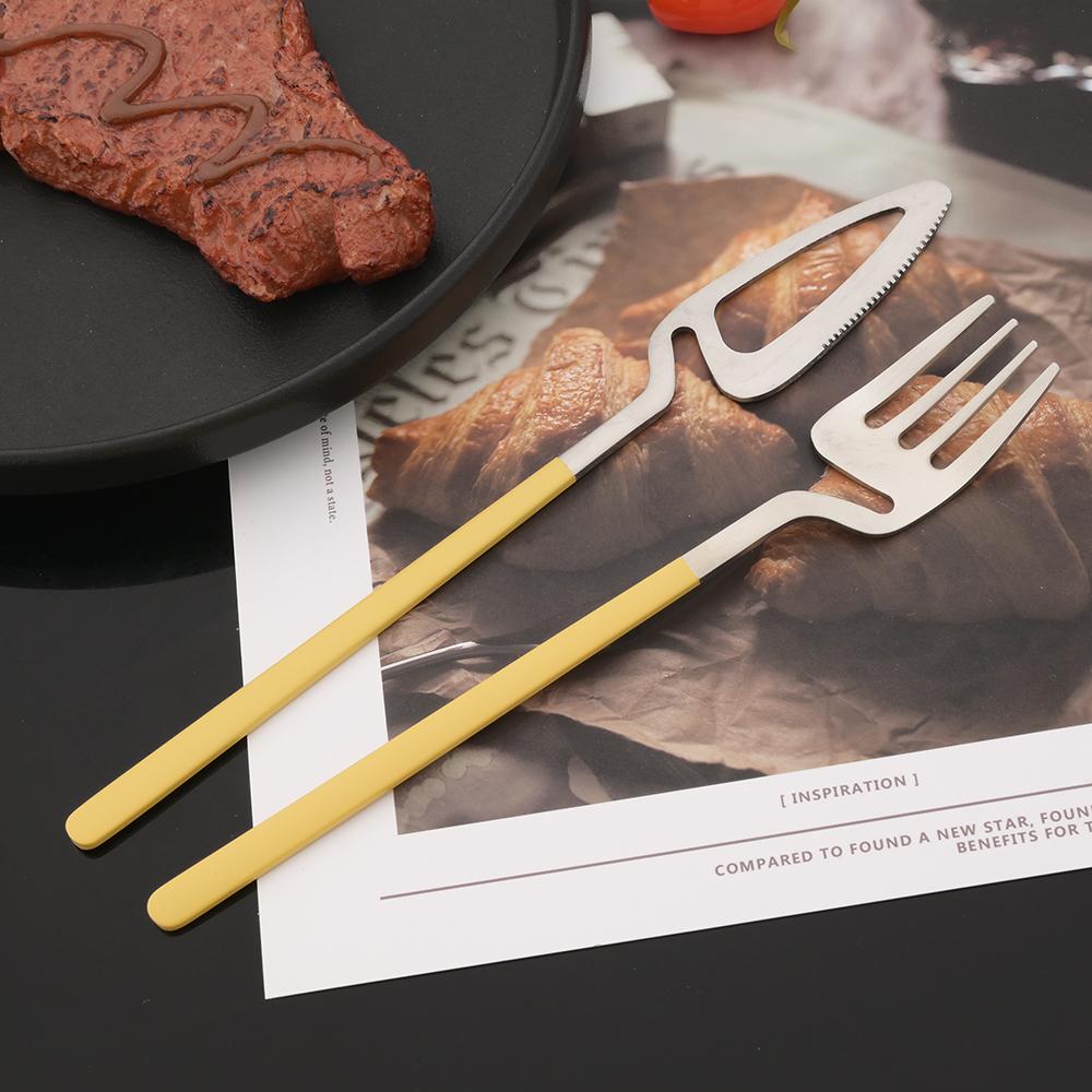 4Pcs Blue Silver Stainless Steel Cutlery Set Kitchen Silverware Dinnerware Knife Fork Spoon Flatware Set Brushed Stain Tableware Utensils