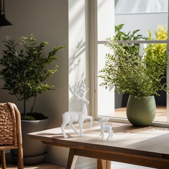 ირმის ქანდაკების 1 წყვილი, საშობაო პატარა ირმის ფიგურა მისაღები ოთახის, ტელევიზორის კაბინეტის, სახლის ოფისის დეკორაციისთვის