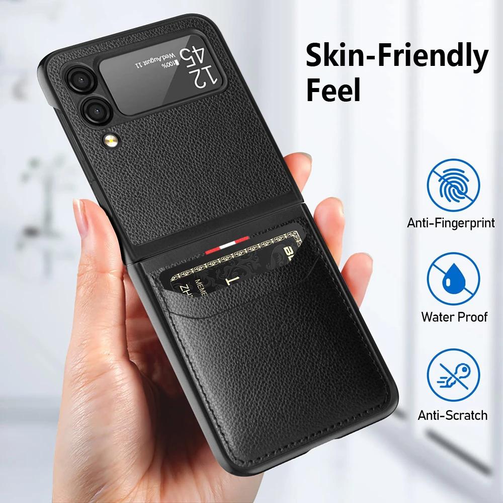 For Samsung Z Flip 7 3 4 5 6 flip7 FE flip6 Flip4 Flip5 Anti-Glare Leather Case for Samsung Galaxy Z Flip 3 5G Flip3 Card Holder