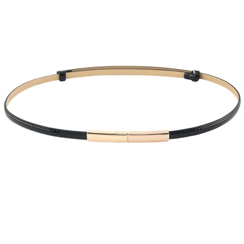 Fashionable Solid Color Gold Buckle Decoration Women Casual Slim Waist Belt For Fashion Dresses