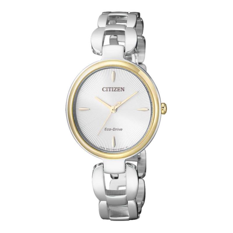 

CITIZEN 50-meter waterproof and elegant light Quartz Steel Strap 30*28mm women s watch white dial EM0424-88A синій