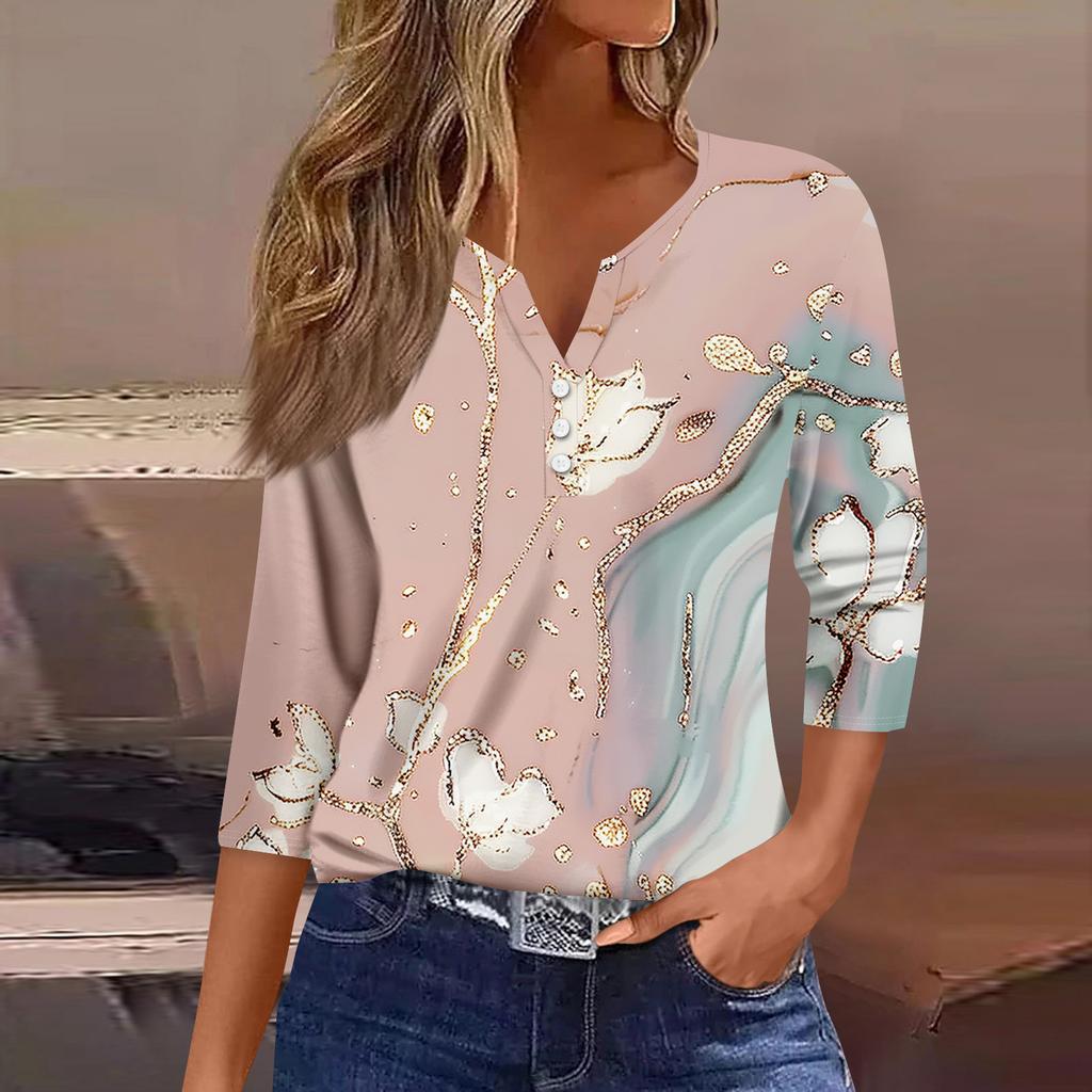 Damen 3/4-Ärmel Shirts Grafik-T-Shirts Shirts Lässige Basic-Tops Pullover