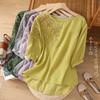 Women Cotton and Linen Embroidered Shirts Short-sleeved Literary Retro Loose Thin