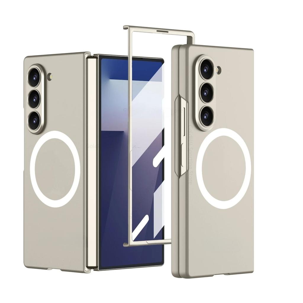 Luxury Magnetic Wireless Charging Rugged PC Case For Samsung Galaxy Z Fold 7 6 5 Full-pack Screen Front HD Film Shockproof Cover