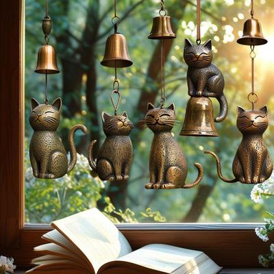 Einzigartiger Katzen-Windspiel Metall-Katzen-Windspiel Gartenstatue für Katzenliebhaber Outdoor Hängendes Gedenk-Ornament Veranda-Dekoration Geschenk