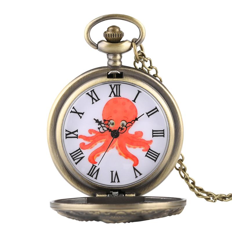 

3 Types Retro Octopus Hollow Cover Quartz Pocket Watch Bronze Necklace Pendant Handmade Clock Souvenir Gifts for Men Women reloj