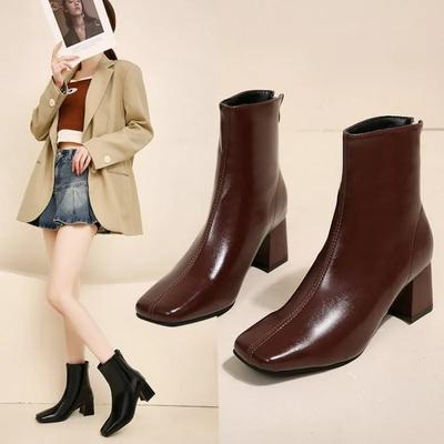Lacquer Leather Short Boots Women  New Four Seasons British Fashion Plush Comfort Boots Outdoor Walking Casual Shoes