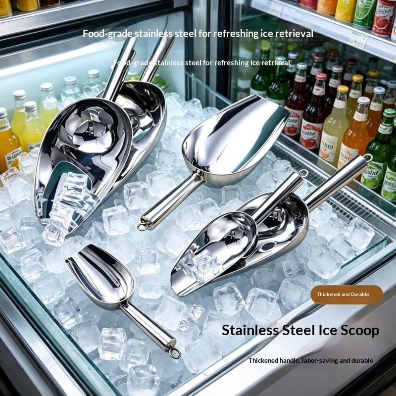 Stainless Steel Ice Scoops Food Grade Material Thickened Handle Ice Cube Scoop For Home Bar Restaurant Daily Use