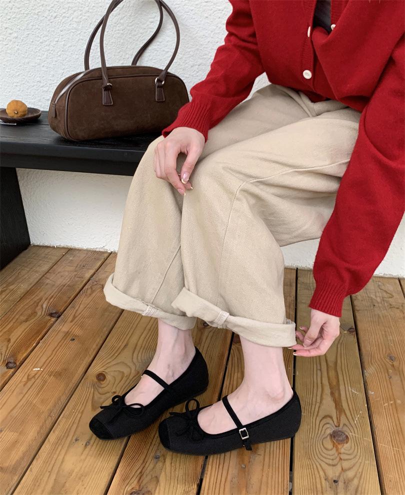 Ballet style red inner bow single shoes women's spring 2025 new popular models with skirts Mary Jane shoes