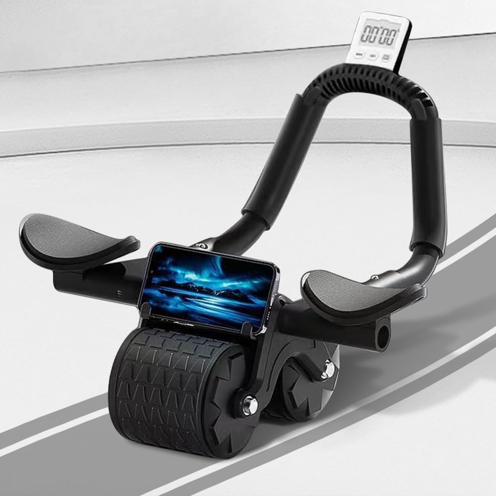 New Ab Roller Wheel with Timer Knee Mat,Automatic Rebound Abdominal Wheel with Elbow Support Ab Workout Equipment for Core Muscles Abs Exercise Roller