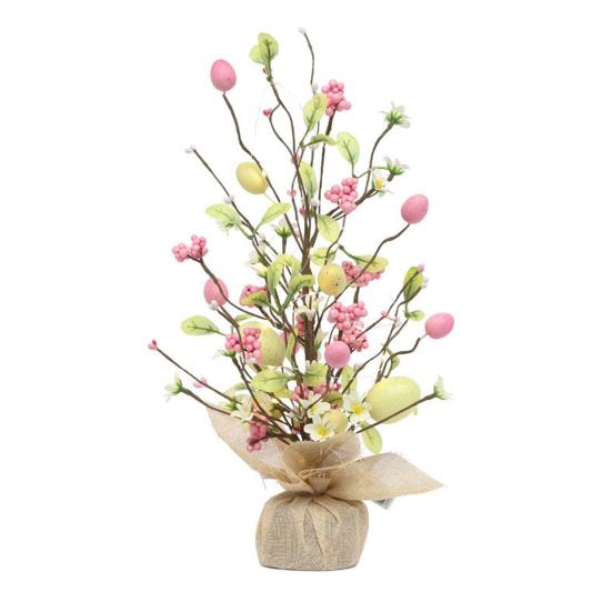 Pre-lit Easter Egg Tree with Burlap Base Battery Powered Easter Birch Tree with LED Light Tabletop Centerpiece for Home Table Spring Party Decoration