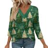 Women's Loose Comfortable Casual Fashion V-Neck Christmas Print 3/4 Sleeve Top
