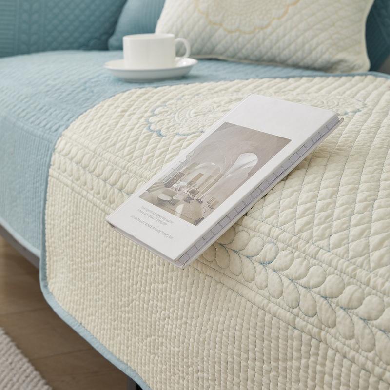 Embroidered Cotton Sofa Cushion, Universal Anti-slip Quilted Cushion for All Seasons, Pure Cotton Simple Sofa Towel, Bay Window Cushion