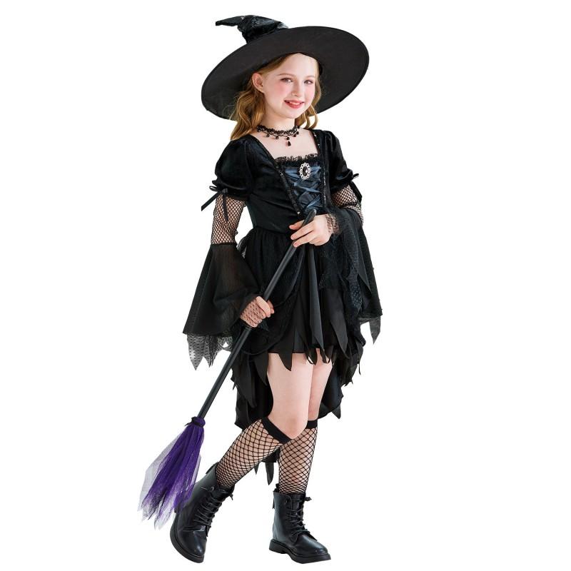 Girls Halloween Witch Costume Vampire Mesh Dress Kids Party Stage Performance Outfit