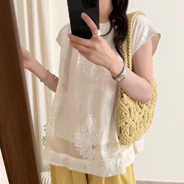 

Повседневный топ супер фея вышивка 2025 лето вышивка майка без рукавов летняя женственность M [Recommended within 50kg]