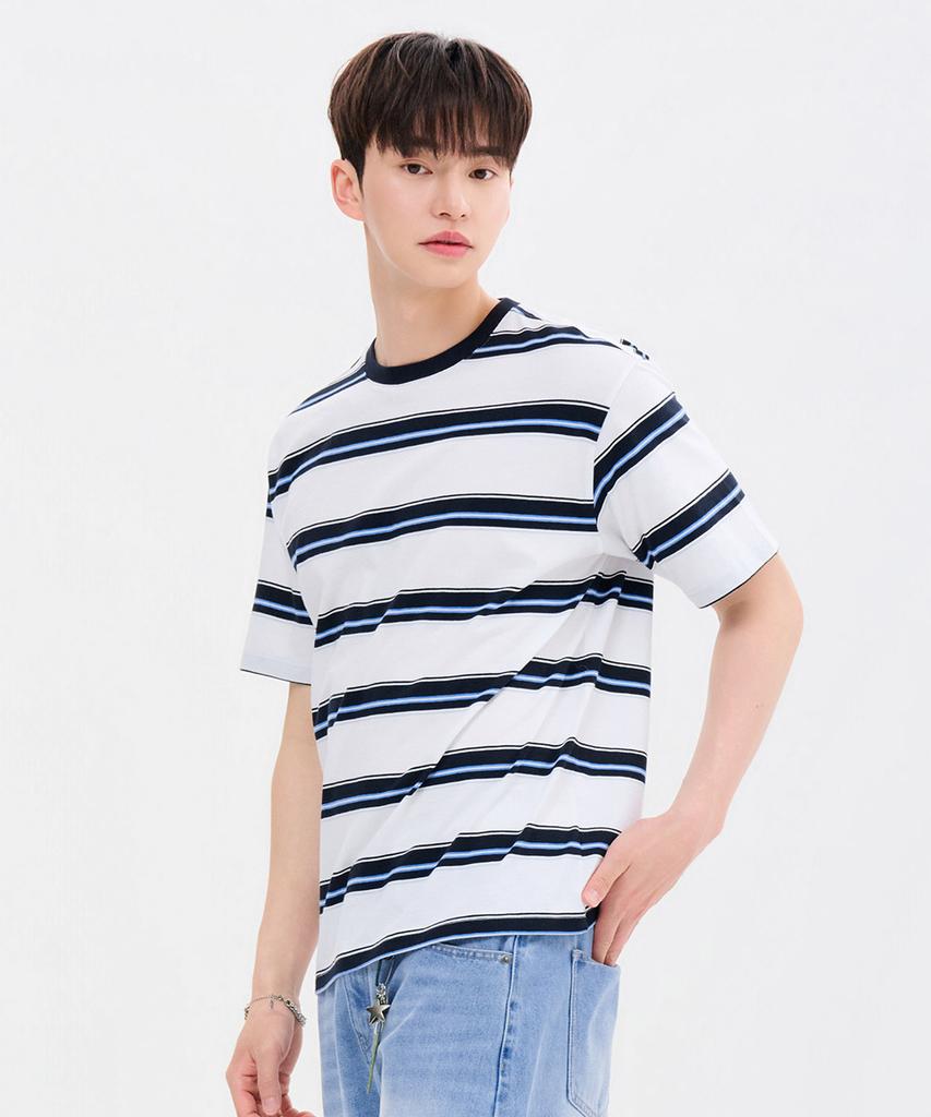 CHASECULT Unisex Big Multi Stripe Short Sleeve T-Shirt-Fbru5820D04