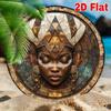 Afrikaanse Godin Wandkunst 8x8 Inch Rond Hout Mozaïek Geometrische Patronen Gouden Accent Vintage Afrikaans Masker Woondecoratie