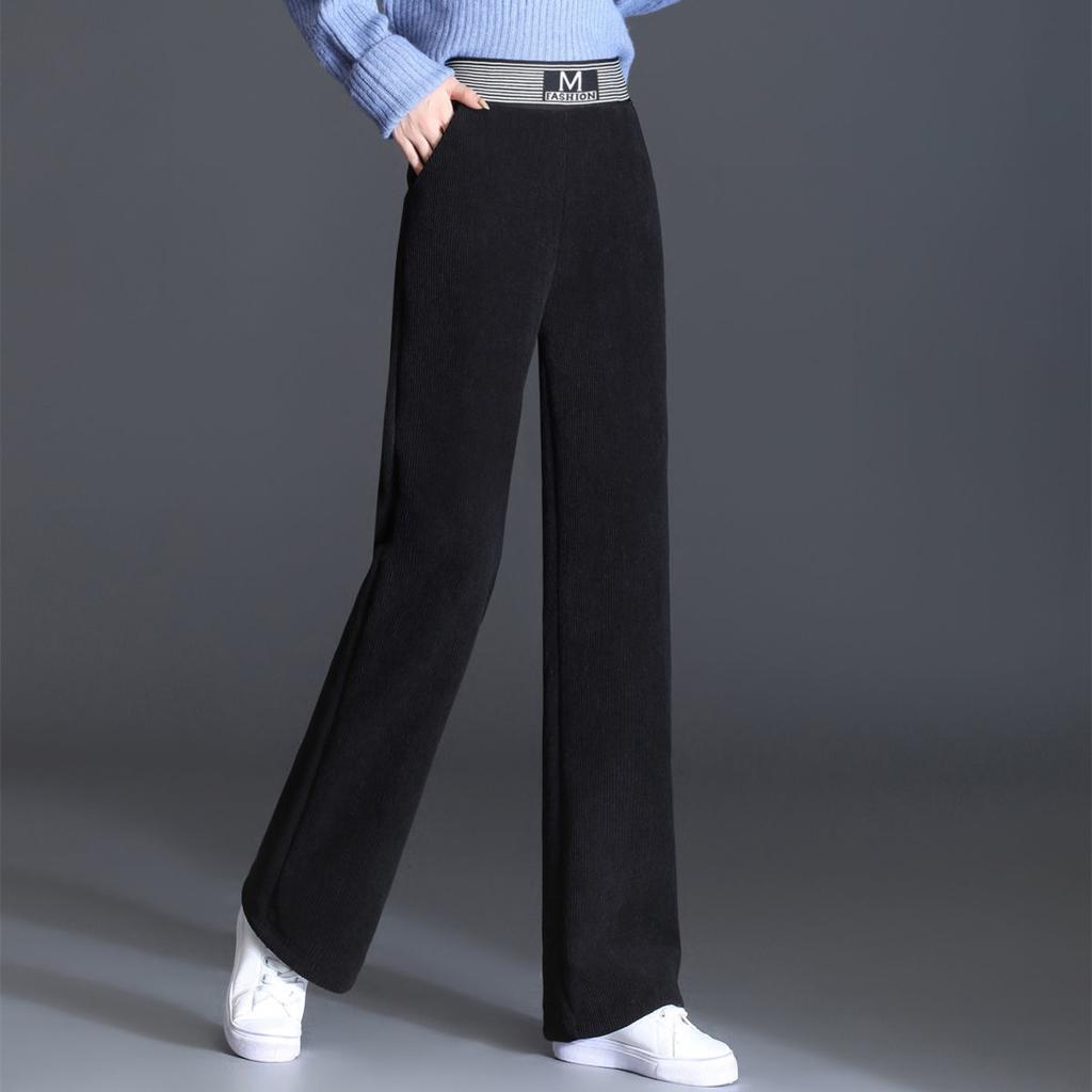 Plus Velvet Thick Corduroy Elastic Waist High-waisted Wide-leg Pants Women's Autumn and Winter Loose and Thin Drape Straight-leg Pants