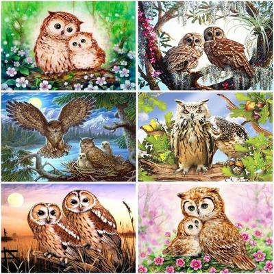 Mosaico de diamantes com strass, coruja redonda completa, arte, animal, pintura de diamante, desenho animado, ponto cruz, decoração para casa
