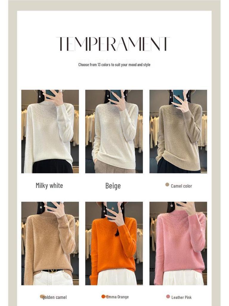 Cross-Border Autumn/Winter Women's Slim Fit Trendy Semi-High Neck Soft Knit Sweater.