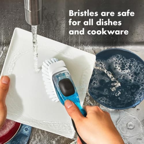 OXO One-Push Dish Brush, Non-Scratch, Detergent-Holding Brush for Dishes, Pots, and Pans, 12361700