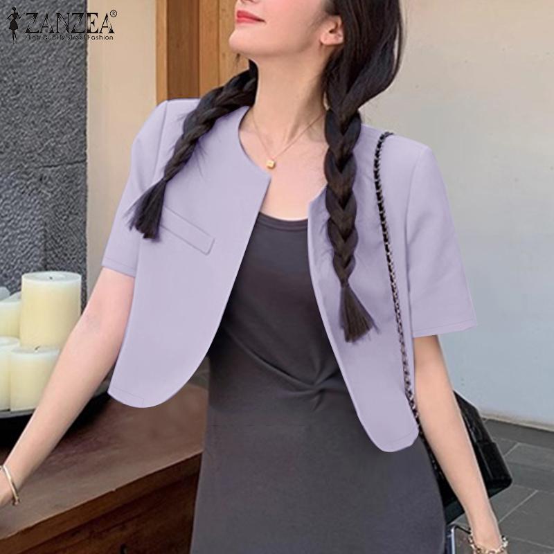 

ZANZEA Womens Casual Short Sleeve Cropped Open Front Cardigan Tops 2XL фіолетовий