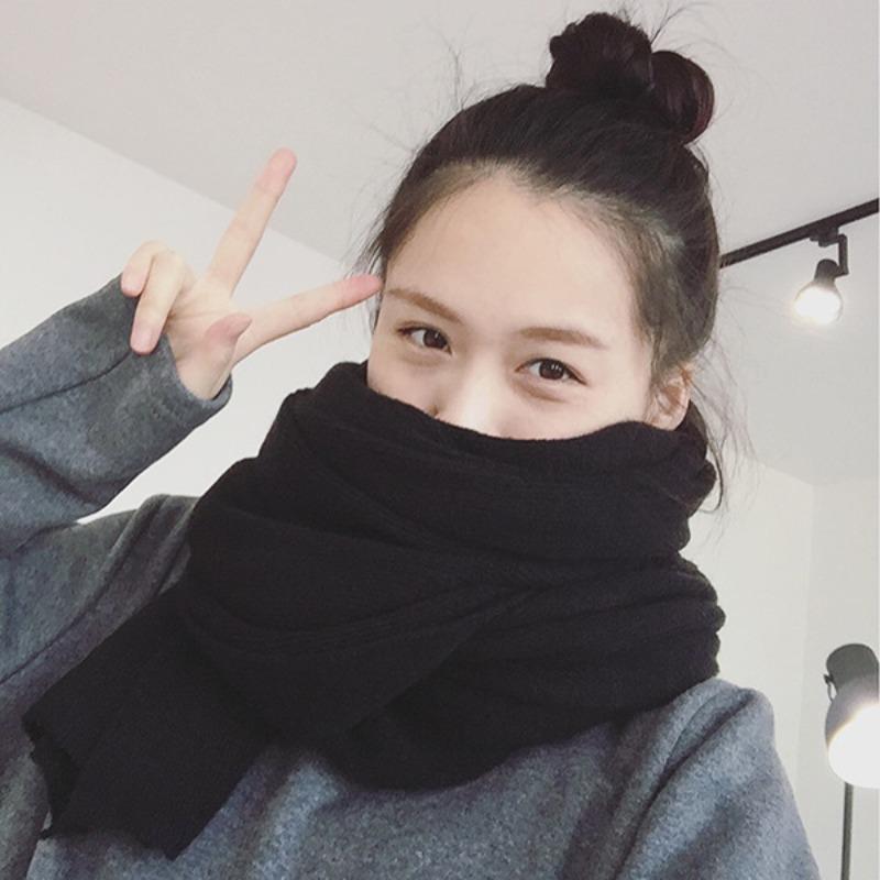 Warm scarf versatile autumn and winter solid color imitation cashmere knitted women's cold protection thickened winter versatile scarf