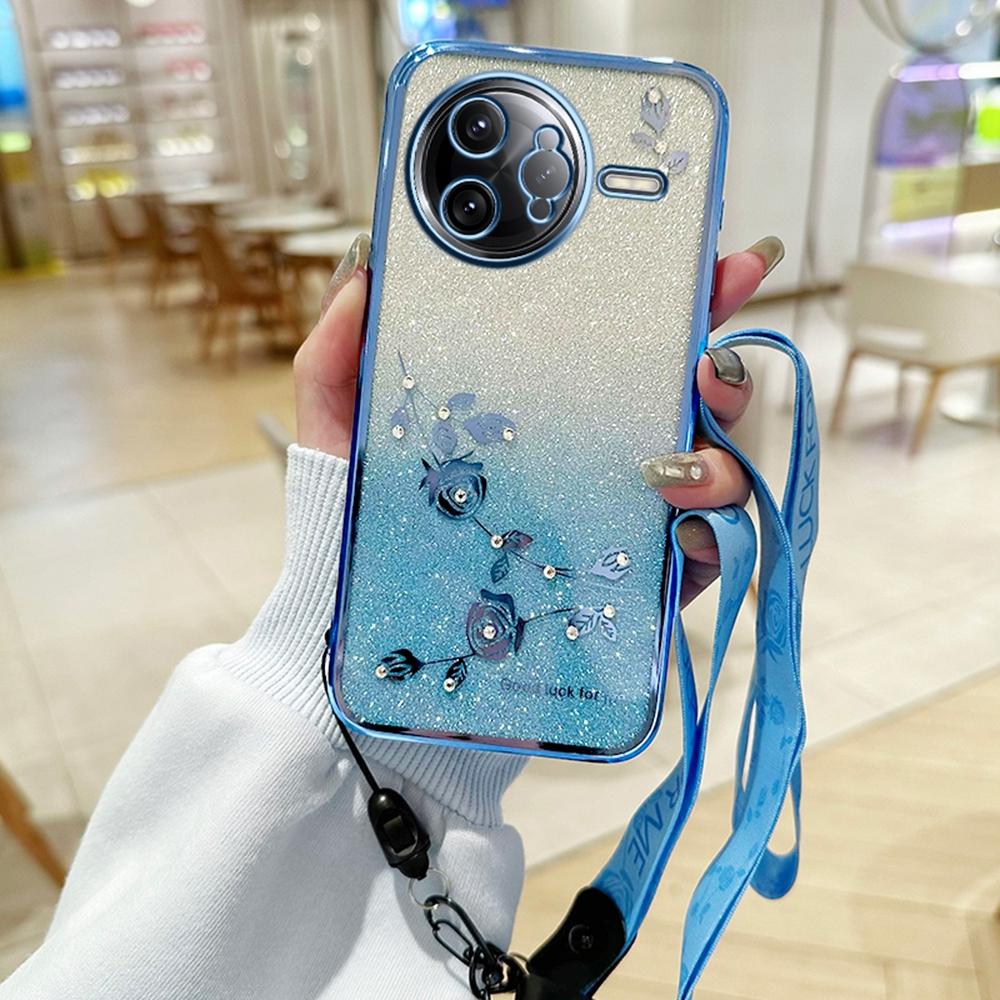 KADEM For Xiaomi Poco F7 Ultra 5G/Redmi K80 Pro 5G Case Flower Pattern TPU Gradient Phone Cover with Lanyards