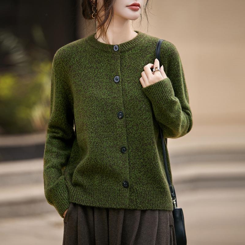 Jesienno-zimowy kardigan z dzianiny w kwiaty: Damski luźny sweter z okrągłym dekoltem, wysokiej klasy odzież wierzchnia z długim rękawem