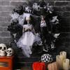 652F Halloween Plastic Wreath for Door House Decorative Wreath Door Decors Halloween Skull Couple Wreath Accessories