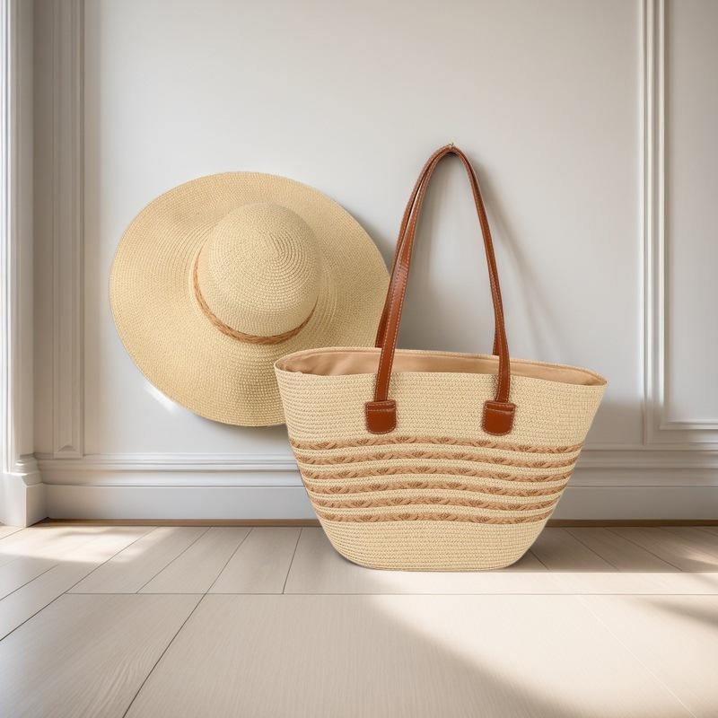 Trendy French One-Shoulder Straw Tote: Large-Capacity Woven Beach & Vacation Handbag for Women